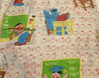 Vintage Sesame Street Fitted Sheet Twin Size Bedding School Fabric Cutter