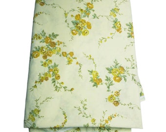 Vintage SEARS 60s Garden Floral Cottagecore Yellow Percale Sheet Cottage Chic Twin Sheet