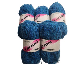 Chunky Carmel av Bouquet Mohair Ullblandning Parti med 5 nystan Blågrön Tillverkad i Kanada