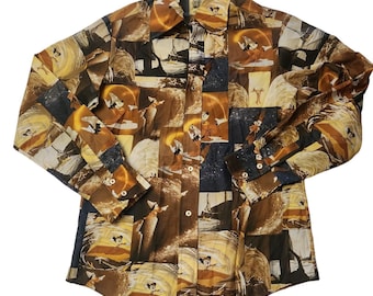Disney Kennington Shirt Medium Vintage 70s Fantasia Mickey Mouse Wizard Disco