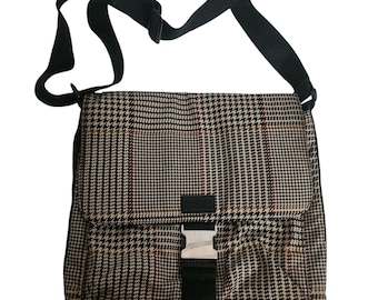 Vintage Ralph Lauren 90's Buckle Clasp Houndstooth Cross Over Messenger Book Bag