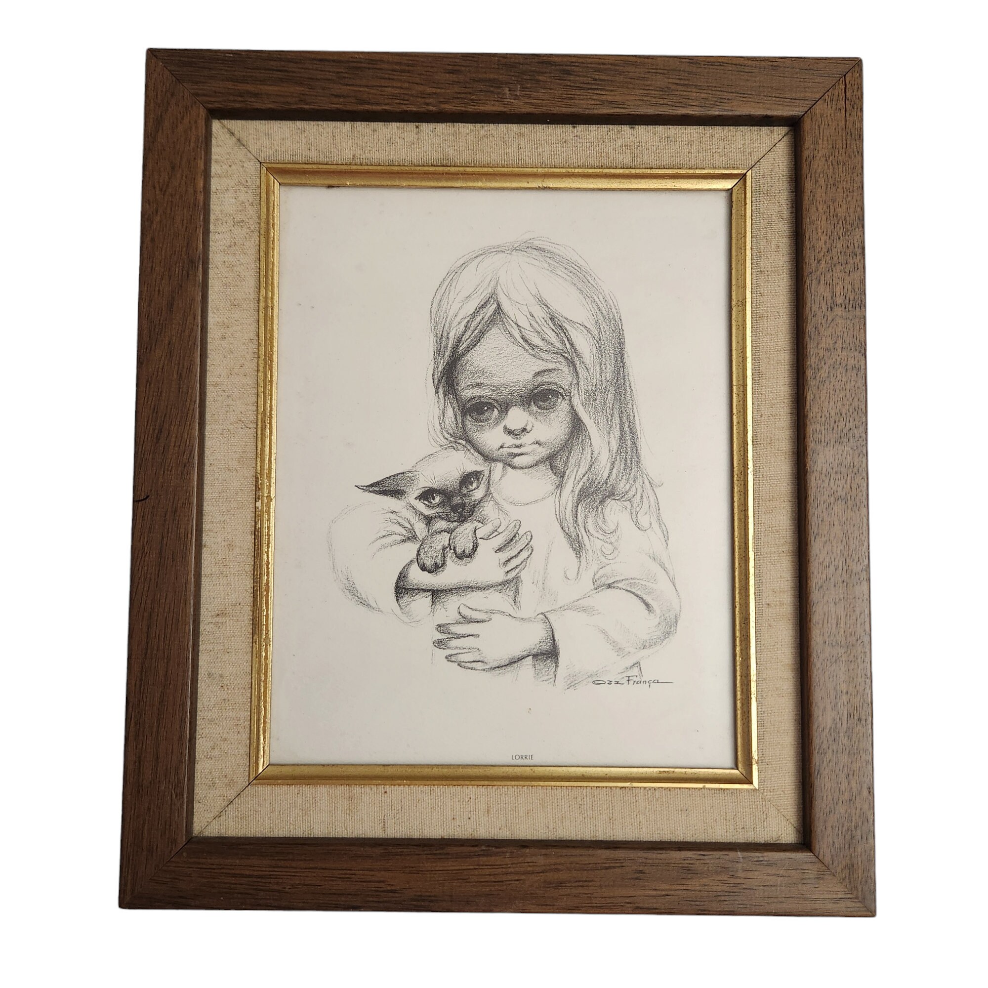 Vintage Ozz Franca Laurrie Big Eye Girl Cat Framed Print 13 X11 - Etsy