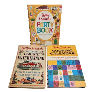 Lote de 3 livros de receitas encadernados em espiral Betty Crocker, livro de festas, calendário de culinária, entretenimento fácil