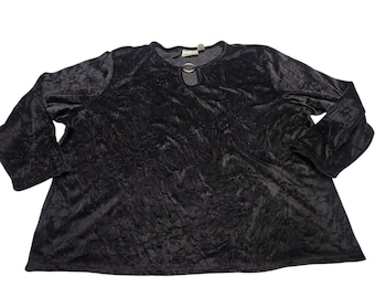 Fashion Bug Y2k Black Crushed Velvet Top Size 30/32 Goth Witchy