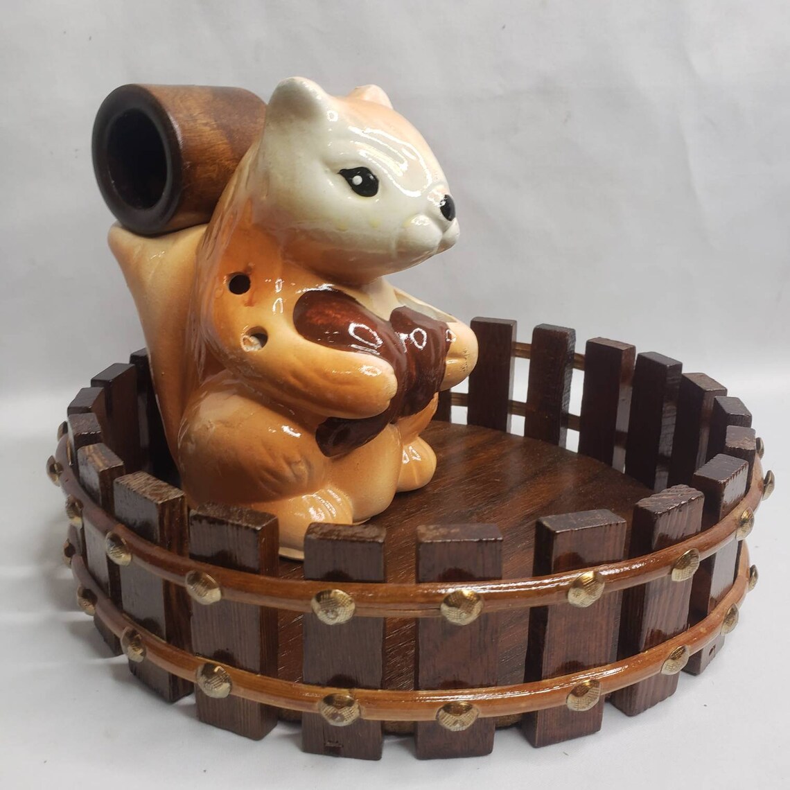 Vintage Squirrel Ceramic Wooden Nut Bowl and Mallet Etsy
