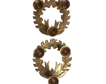 Vintage 70s Solid Brass Centerpieces Candle Holder Christmas Vintage Holly Wreath Taper MCM