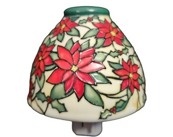 Russ Berrie Ceramic Poinsettia Faux Stained Glass 'Lamp Shade' Night Light