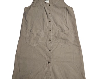 Vintage 90s REI Khaki Button Down Grunge Era Jumper Dress Size M