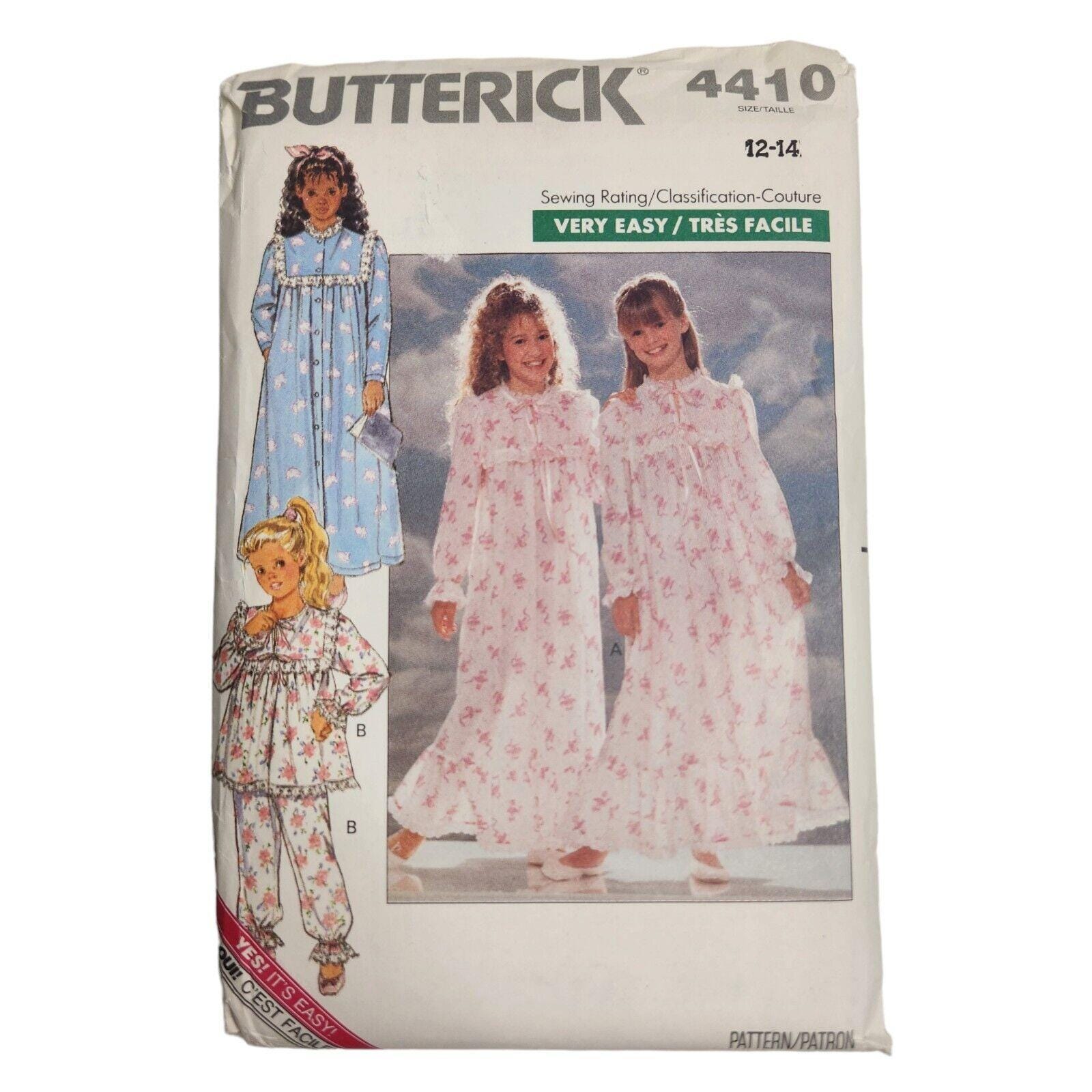 Butterick 4410 Girl's Nightgown Pajamas Top Bottoms Pattern 12-14 - Etsy