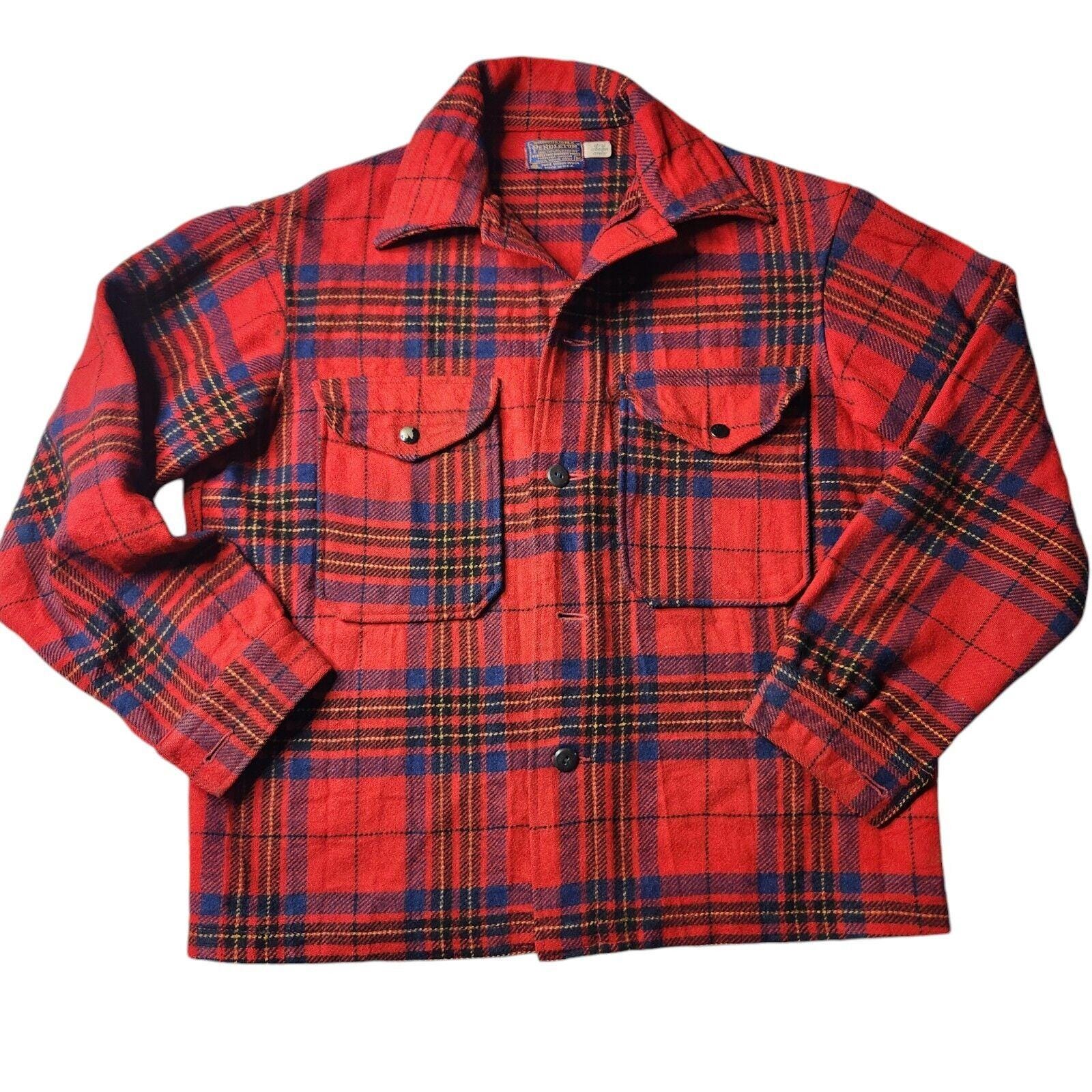 Vintage Pendleton Mens Medium Red Plaid Board Wool Button up