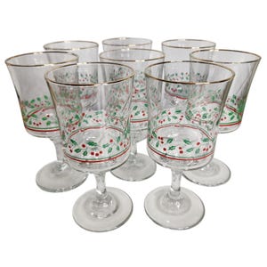 8 Vintage 1985 ARBY&#39;S Christmas Collection Wine Glasses Table Decor Holly Berry