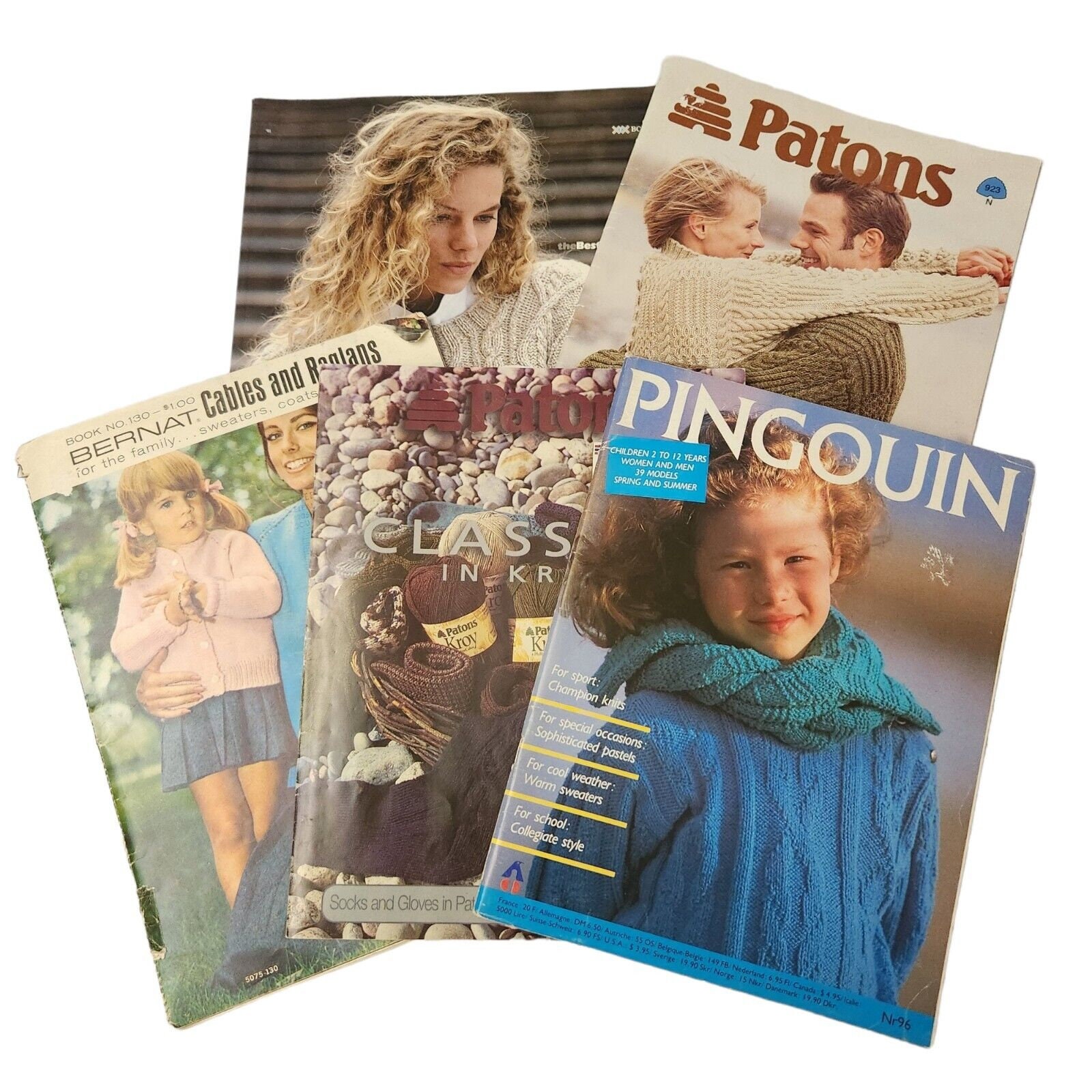 Vintage Lot Crochet Knitting Pattern Books Patons Arans Celtics Pingouin