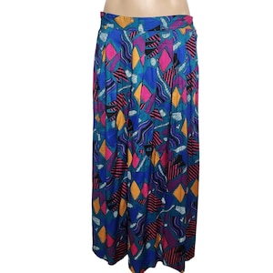 90s Vintage Colorful Worthington Pleated Made in USA Women&#39;s Midi Skirt Size 14