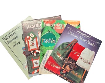 Lot Of Assorted Christmas Holiday Cross Stitch Patterns Hand Towels Stockings