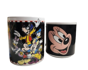 Vintage Bundle of 2 Disney Coffee Mugs Black Minnie Mickey and Friends