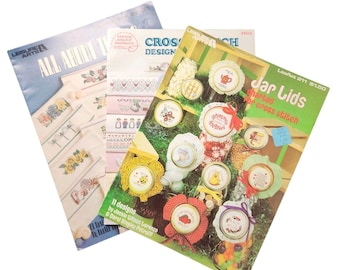 Hand Towel and Jar Lid Vintage Charted Cross Stitch Pattern Booklets