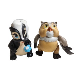 Vintage Disney Lot of 2 PVC Bambi Figures 1988 Owl and Flower Skunk Poseable