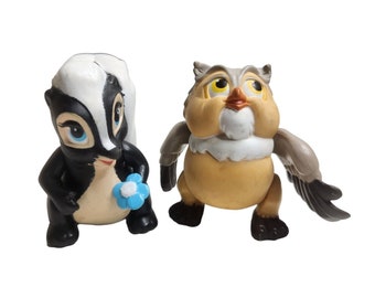 Vintage Disney Lot of 2 PVC Bambi Figures 1988 Owl and Flower Skunk Poseable
