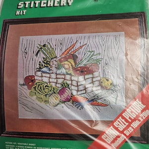 Kit de costura creativa Vintage Crewel CESTA DE VERDURAS n.° 5176 Sellado de fábrica