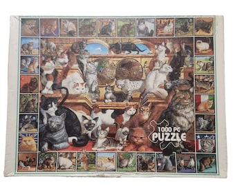 Vintage 90s The World of Cats 1000 PC Jigsaw Puzzle 1998 White Mountain Puzzles 24” x 30”