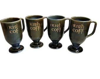 Vintage Wade Porcelain Irish Coffee Mugs Blue/Green Made In Ireland Set of 4