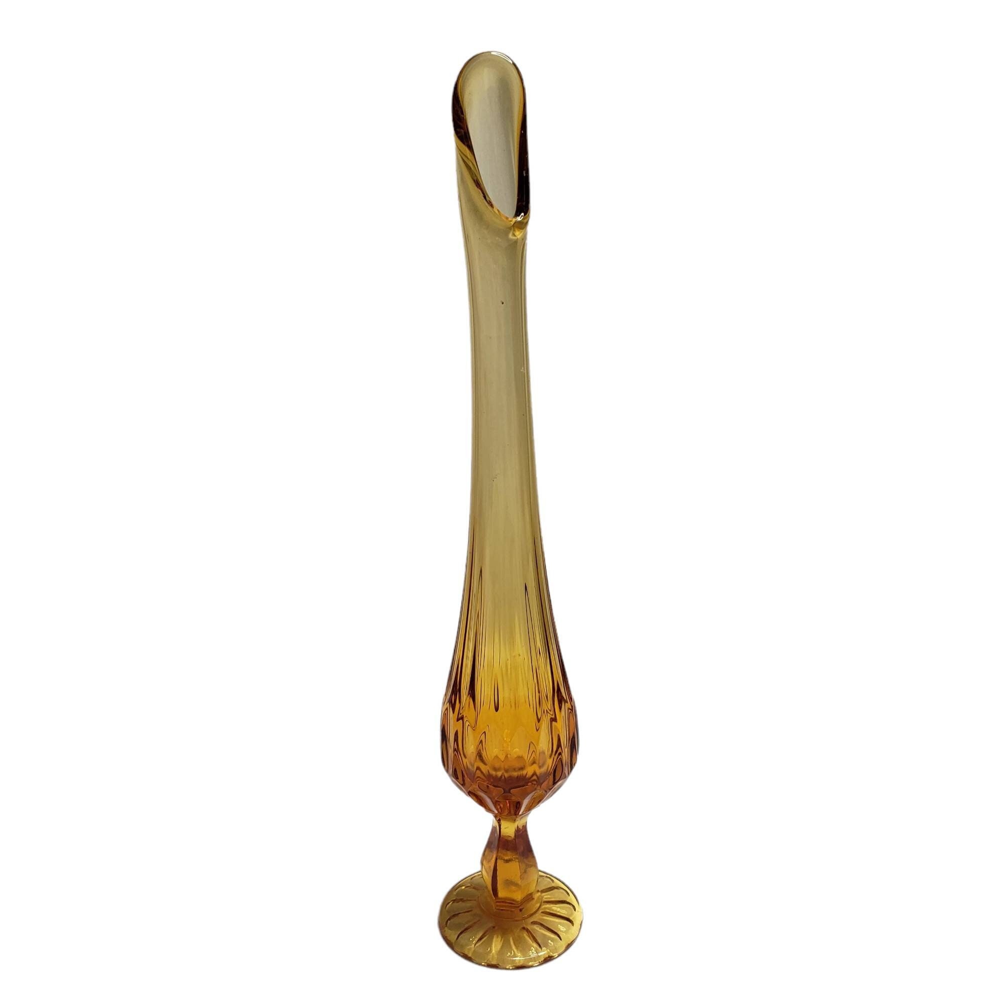 Fenton Thumbprint Glass Honey Amber Bud Vase 13” Tall
