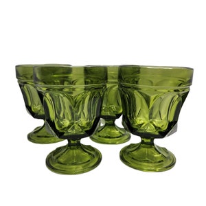 Set of 4 MCM Vintage Viking Green Glass Goblets Drinking Glasses