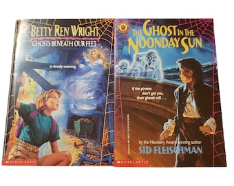 80s illustrated books Apple Chillers Book Lot Scholastic Kids The Ghost in The Noonday Sun Scary Books Vintage 80s