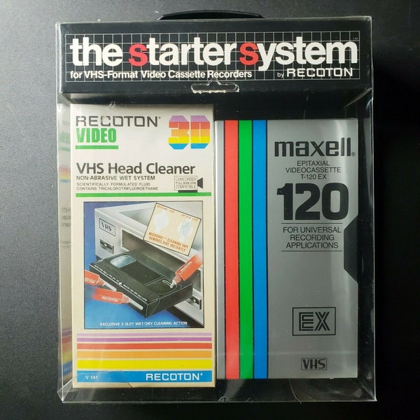 Vintage Recoton The Starter System VCR VHS Care Set Factory Sealed Cleaner & VHS Tape