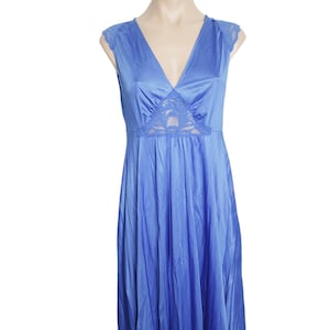 Vintage Van Raalte Blue Lace Dress Lingerie 70s Nightgown Size Small