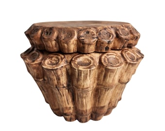 Vintage Faux Bamboo Tiki Lidded Ice Bucket Glenview Mold Container Pot Home Bar Decor