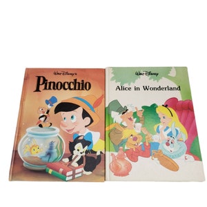 Walt Disney Classic Books Pinocchio & Alice in Wonderland Lot  of 2 Vintage Large Hardcover 90&#39;s