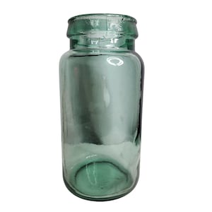 Vintage Rare Large Green Glass Fruit Pickling Jar Thick Glass Rim 12&quot; Tall