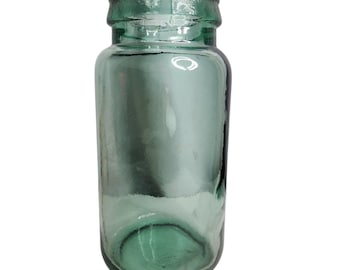 Vintage Rare Large Green Glass Fruit Pickling Jar Thick Glass Rim 12" Tall