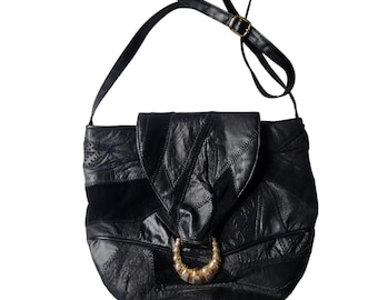 Vintage 90's Black Real Leather Patchwork Shoulder Bag - Etsy