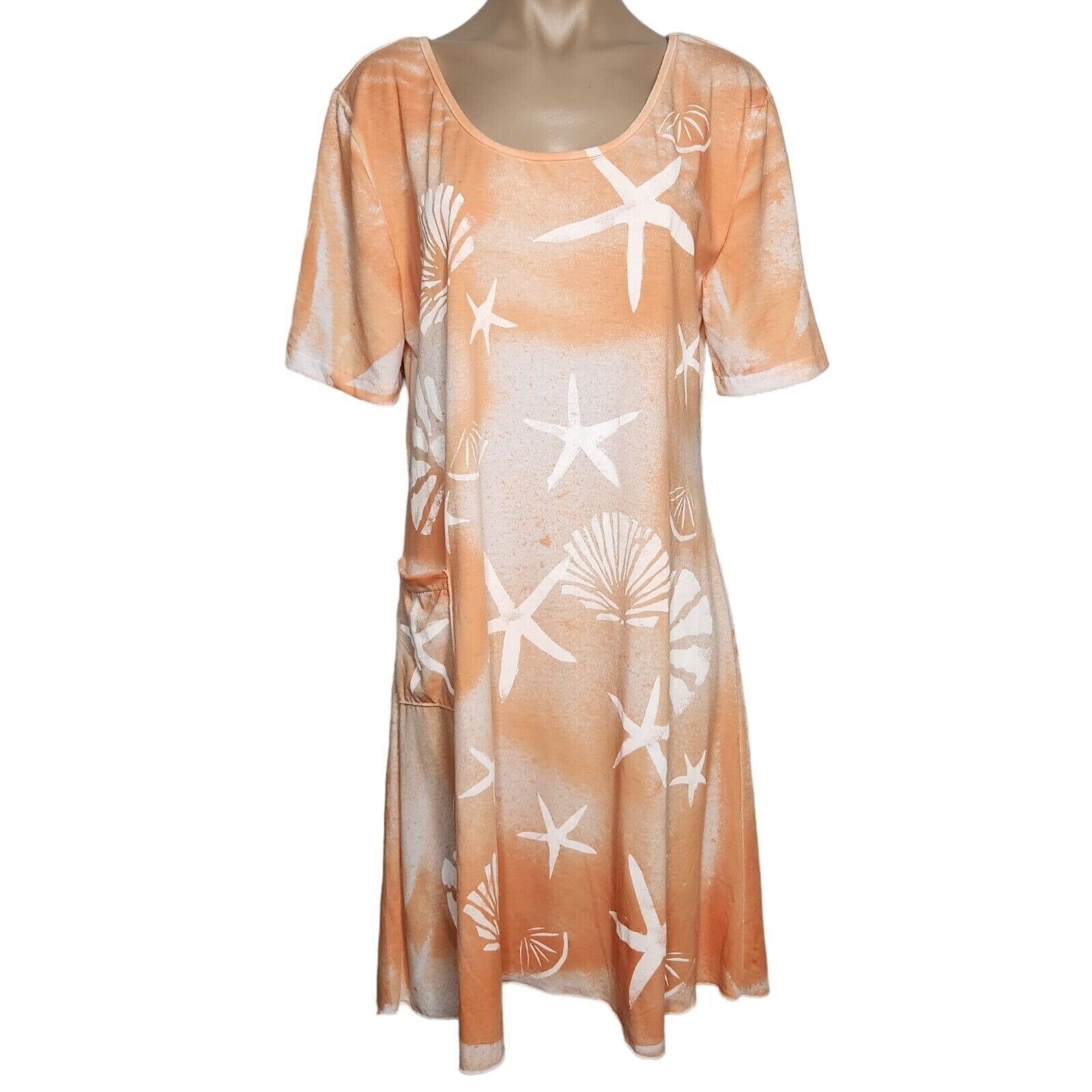 orange starfish dress Vintage Crazy Fish Hawaiian T-shirt Dress Starfish Sea Shell Print Orange  XL