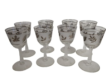 8 ヴィンテージ Libbey Glass Company シルバーリーフ ワイン カクテルグラス ドリンク