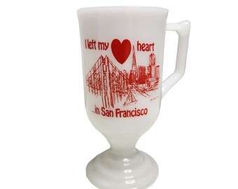 Vintage I Left My  Heart in San Francisco Milk Glass Pedestal Irish Coffee Mug