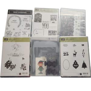 Stampin Up Christmas Holiday Many Blessings Cling Rubber Stamps Lot of 5