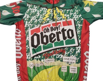 vintage Oh mon Dieu ! Maillot de cyclisme Oberto All Over Print Rare Taille Large Rare