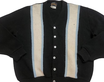 Vintage Academia 1960s Sportswear Striped Alpaca Blend Cardigan Mens X Large
