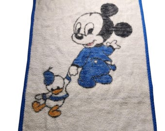 Vtg 1984 Walt Disney Mickey Mouse Donald Duck Baby Blanket Biederlack 34X26"