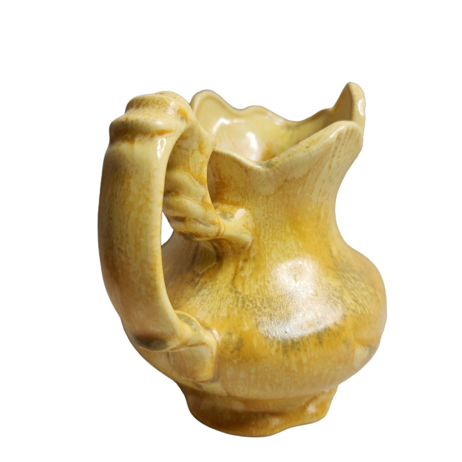 ヴィンテージアート陶器セラミック製小型じょうろ水差し 黄色 高さ5