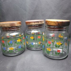 Anchor Hocking Spring Floral Canister Set Jars x3 Wildflowers by &quot;Nina&quot; 1983