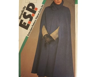 Cape Poncho Jacket O 12 14 16 Simplicity 6635 ESP Sewing Pattern UC VTG 80s Long