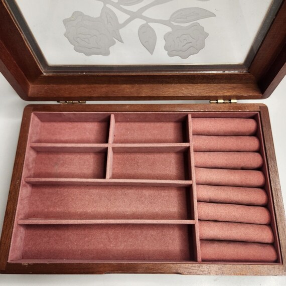 Vintage Wooden Jewelry box With Rose Floral Etche… - image 10