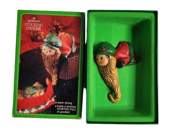 Vintage Hallmark Christmas Stocking Hanger Holder Elf Long Beard With Box 1979