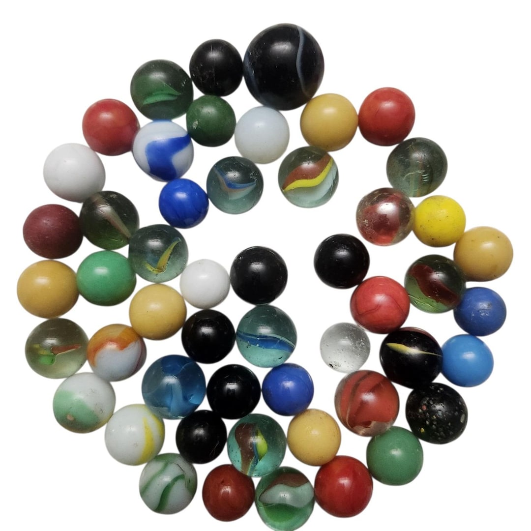 50 Mixed Assortment Vintage Game Marbles Shooter Glass Colorful Cateye ...