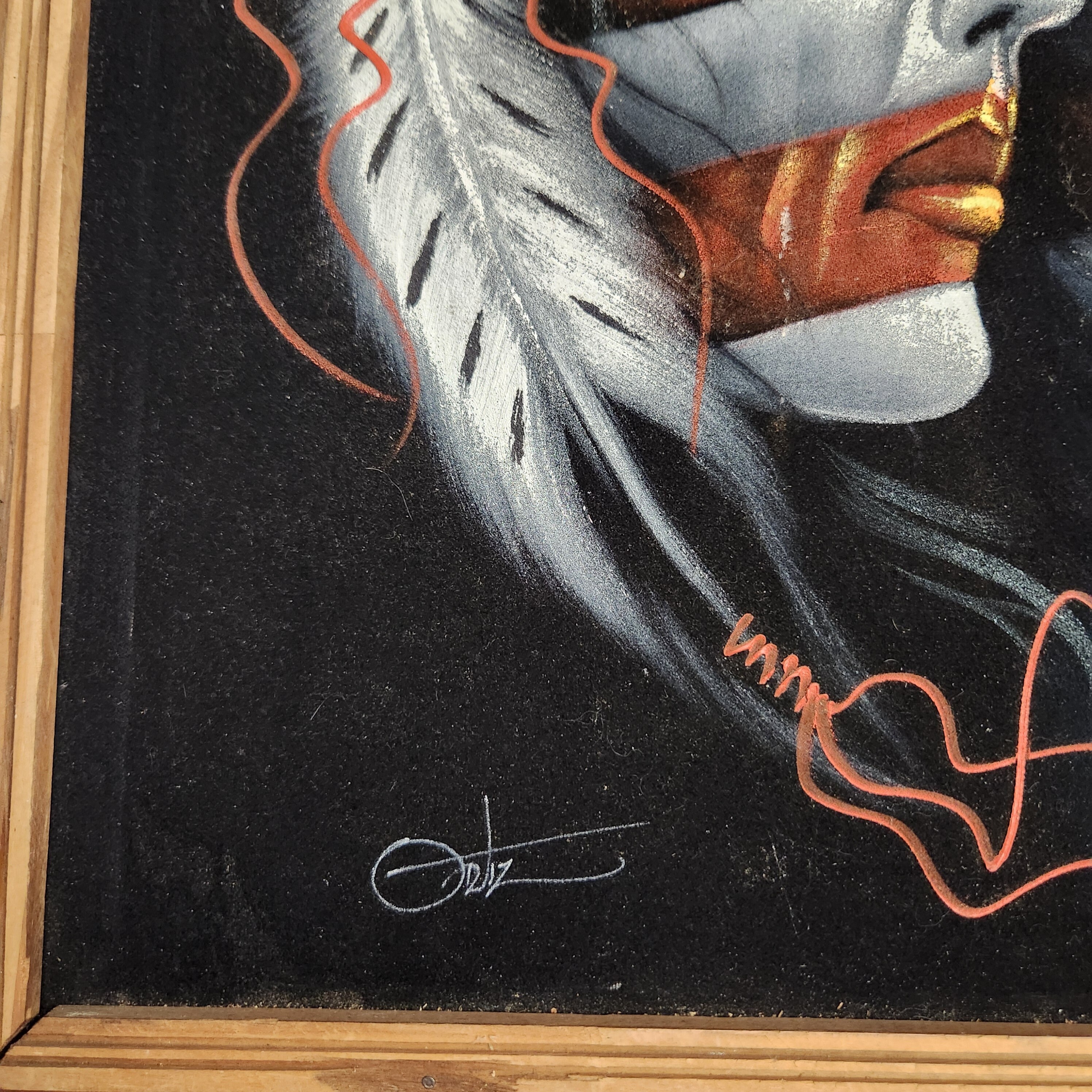Vintage Ortiz 22.5x18.5 Velvet Painting Native American Indian