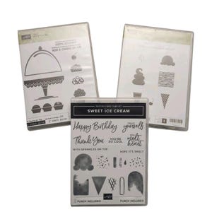 Lote de 3 carimbos de borracha com tema de sorvete Sweet Scoops da Stampin Up